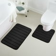 thumbnail image 1 of 2 Piece Striped Design Solid Memory Foam Bathroom Rug Set Non-Slip, 1 of 7