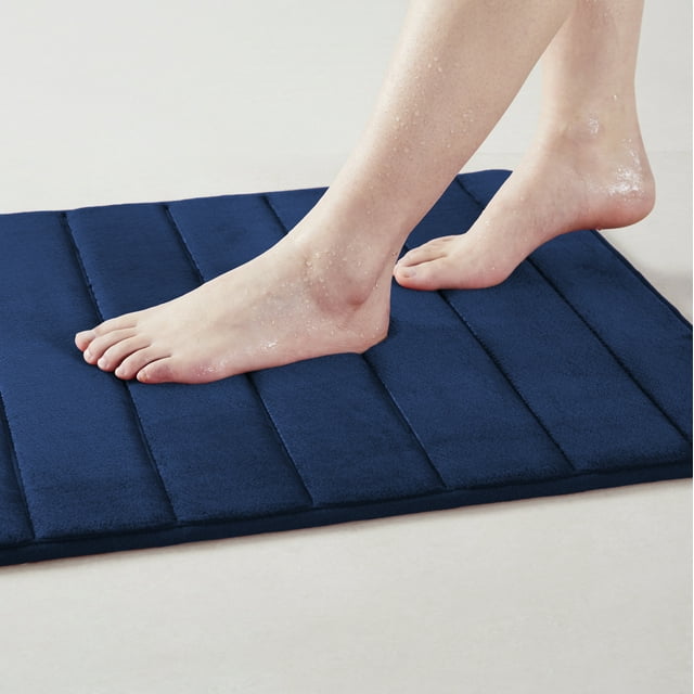 2 Piece Striped Design Solid Memory Foam Bathroom Rug Set NonSlip