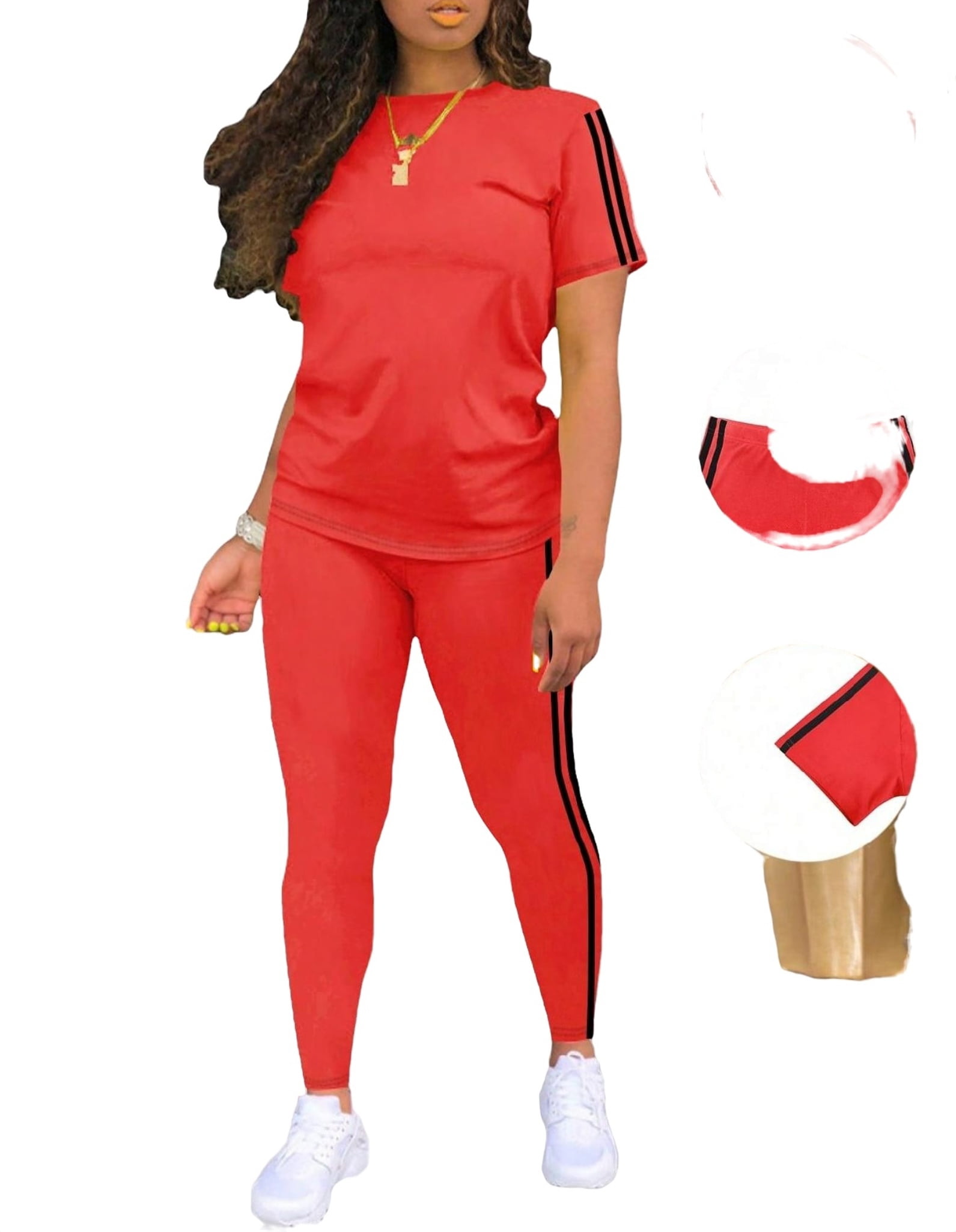 Zipper short sleeved top+sports wide leg pants two-piece set for women