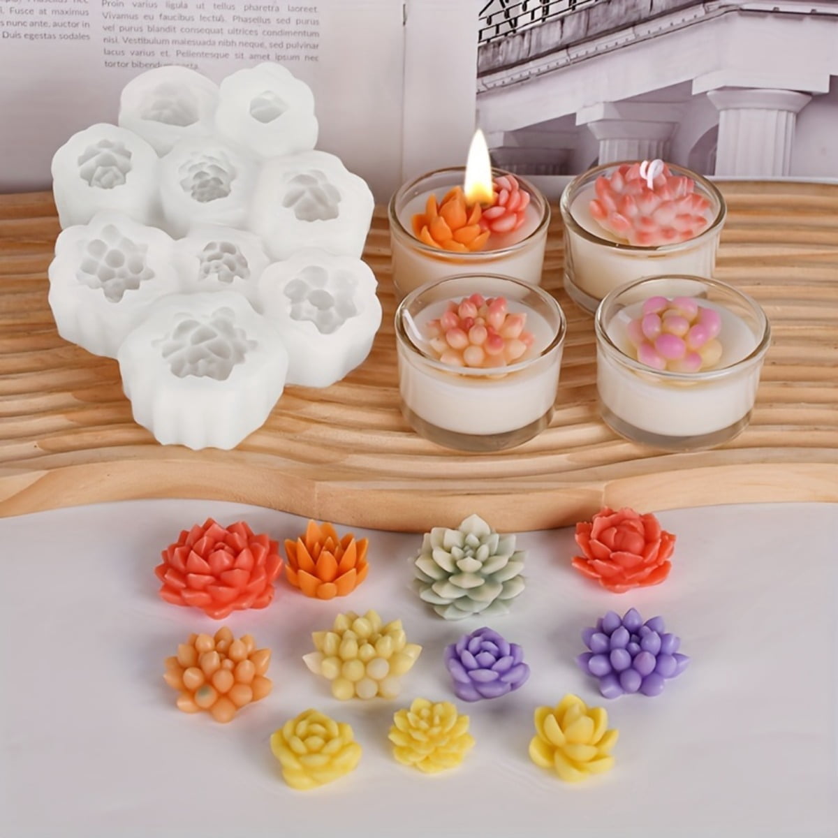 2 Piece Succulent Scented Candle Silicone Molds – 18 Cavity Flower Resin Molds, 3D Cactus Candle Molds, Perfect for Scented Candles, Soap, Wax, Resin Pouring, and Soap Cake Dessert Mousse Molds.