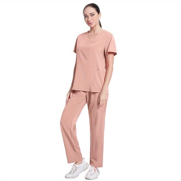 2-Piece Suit Agile & Alluring: Short Sleeve Stretch Scrub Suits for Beauty & Dental Squads!
