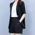 thumbnail image 1 of 2 Piece Suit For Women Lapel V Neck Short Sleeve Button Blazer Elastic Waist Pockets Shorts Plus Size Casual Set (XL, Black), 1 of 3