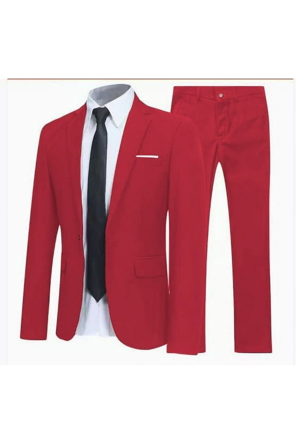 2 Piece Suit Set for Men Button Blazer Jacket and Pants Dressy Business Wedding Party Suits Slim Fit S