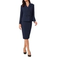 thumbnail image 1 of 2 Piece Suit Skirt Business Set for Women Long Sleeve Work Outfits Blazer Jacket Pencil Skirts Set XL Navy Blue, 1 of 5
