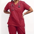 thumbnail image 1 of 2-Piece Suit Summer Short Sleeves Split Female Scrub Overalls Unisex Workwear, 1 of 6