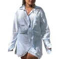 thumbnail image 1 of 2 Piece Summer Outfits Button Down Shirt Top and Skirts Casual Lounge Sets Light Blue One size, 1 of 9