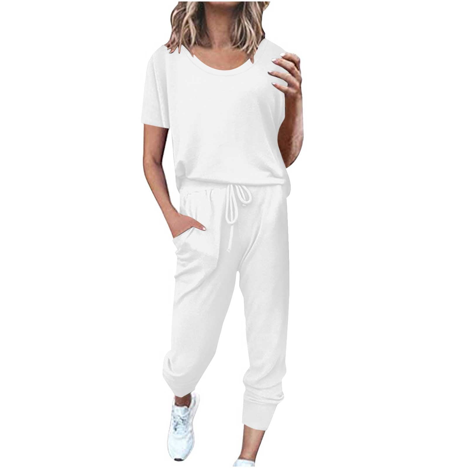 2 Piece Summer Outfits for Women Casual Lounge Sweatsuits Short Sleeve ...