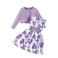thumbnail image 1 of 2 Piece Summer Set For Girls Crew Neck Button Ruffle Knitted Cardigan Sleeveless Print Dress Cute Casual Outfits (2-3Years, Purple-A), 1 of 5