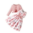 thumbnail image 1 of 2 Piece Summer Set For Girls Crew Neck Button Ruffle Knitted Cardigan Sleeveless Print Dress Cute Casual Outfits (3-4Years, Pink-B), 1 of 9