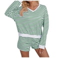 thumbnail image 1 of 2 Piece Summer Sets For Women Women's Striped Matching Set Long Sleeve Sweatshirt and Drawstring Shorts Casual Two Piece Outfit, 1 of 5