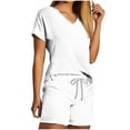 thumbnail image 1 of 2 Piece Summer Sets for Women Short Sleeve V-Neck Blouses & Shirts Sets 2PC Women's V Neck Shorts Sleeve Two-piece Comfortable Home Pajamas Set Sports Set Two Piece Outfit Women White xxl, 1 of 5