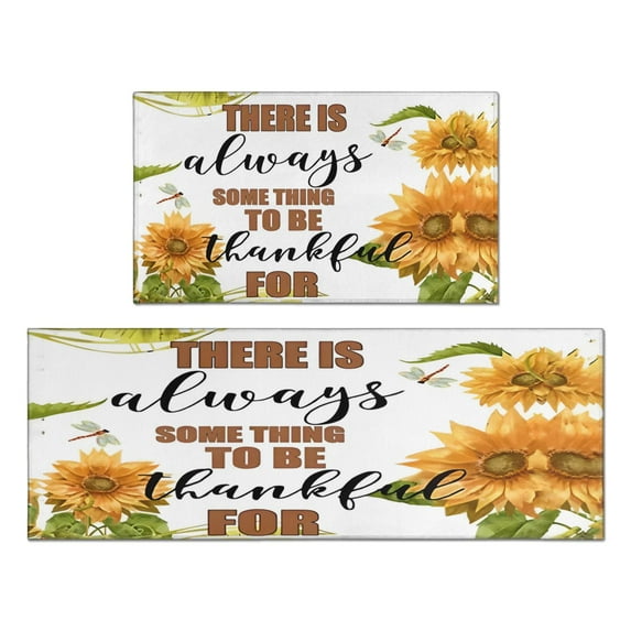 2 Piece Sunflower Flowers on Yellow Background Rug Kitchen Rug Set, Decor Kitchen Rugs, Absorbent Non-Slip Washable Floor Mats, Home Indoor Runner Rugs 17"x47"+17"x30"