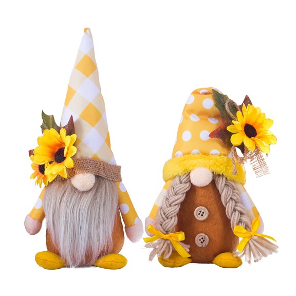 2 Piece Sunflower Summer Gnomes Sunflower Garden Plush Doll Honey Bee Fall Decorations Scandinavian Tomte Swedish Sunflower Elf for Farmhouse Kitchen Decor