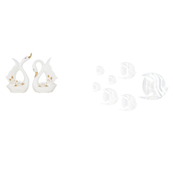 2 Piece Swan Statue Fish Wall Decals Sculpture Set Ceramic Acrylic Material for Living Room Office Decor