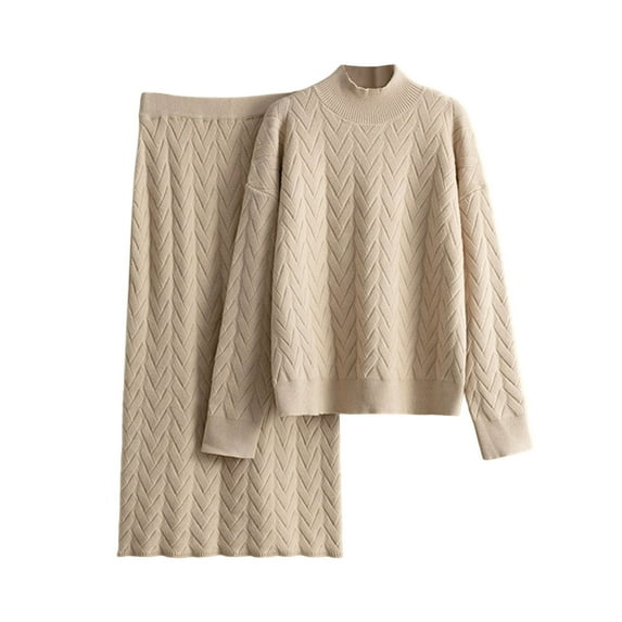 2 Piece Sweater Set for Women Knit Pullover Top and High Waist Skirt Fall Winter Lounge Outfit Sets