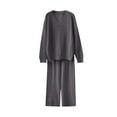 thumbnail image 1 of 2 Piece Sweater Sets for Women Loose V Neck Pullover Cable Knitted Tops Wide Leg Pants Trendy 2025 Lounge Tracksuit, 1 of 3