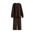 thumbnail image 1 of 2 Piece Sweater Sets for Women Loose V Neck Pullover Cable Knitted Tops Wide Leg Pants Trendy 2025 Lounge Tracksuit, 1 of 3