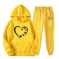 thumbnail image 1 of 2 Piece Sweatshirt and Sweatpant Sets Women Hoodie Sweatsuits Love Heart Printed Valentines Day Joggers Fall Outfits (2XL, Yellow 01), 1 of 2