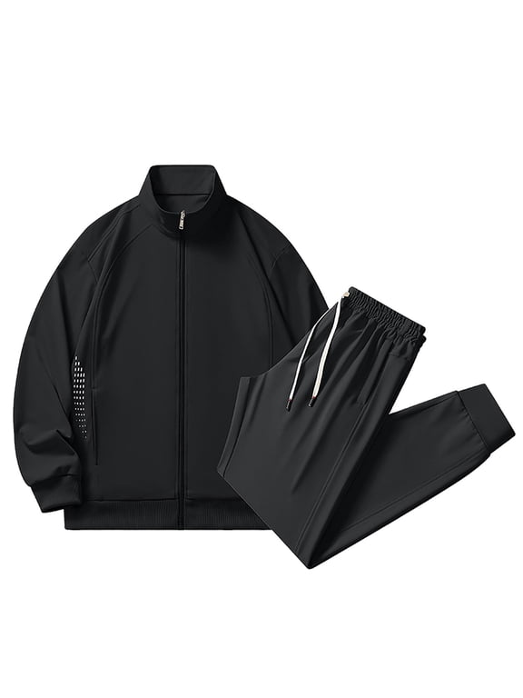 2 Piece Sweatshirts and Pants Zip Up Long Sleeve Sweat Suits Casual Solid Color Outfit Set for Men, L