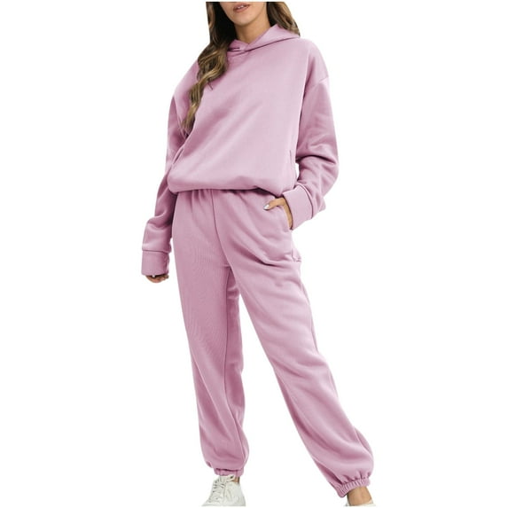 2 Piece Sweatsuit Outfits for Women Winter Thick Fleece Sherpa Lined Warm Long Sleeve Hoodies Sweatshirt Casual Sweatpants Tracksuit Lounge Set
