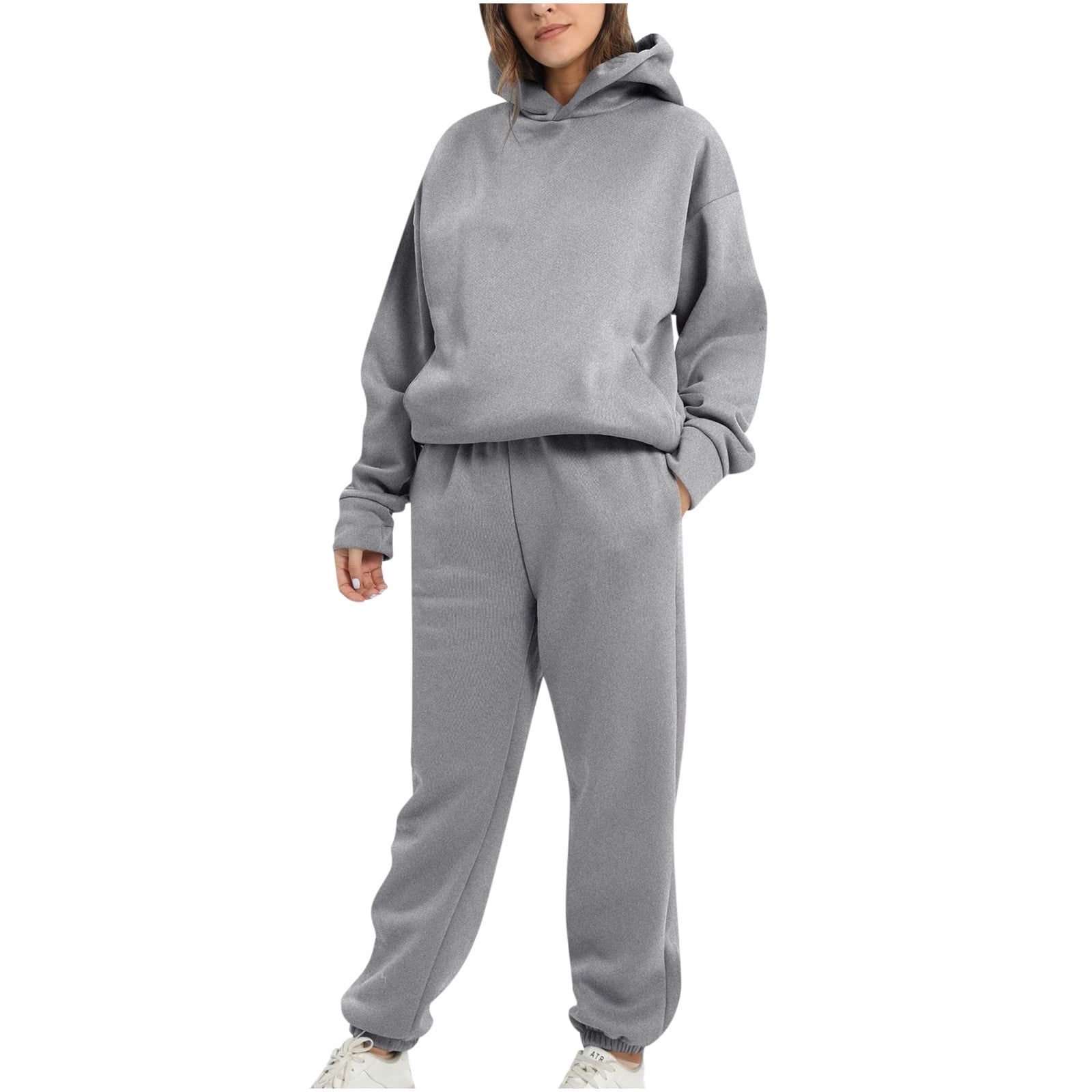2 Piece Sweatsuit Outfits for Women Winter Thick Fleece Sherpa Lined Warm  Long Sleeve Hoodies Sweatshirt Casual Sweatpants Tracksuit Lounge Set