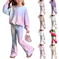 thumbnail image 1 of 2 Piece Sweatsuit Sets For Girls Soft Pullover Top Ice‑Toned Watercolor Ombre Graphic High Waist Flare Trousers Fashion Kids Matching Outfit For Seasonal Dressing, 1 of 7