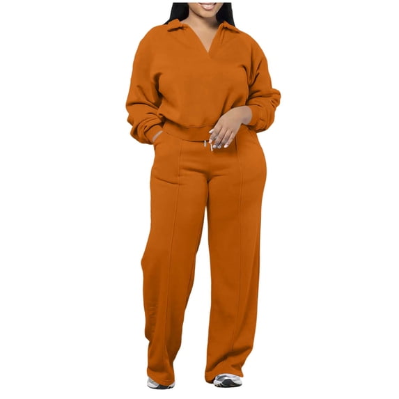 2 Piece Sweatsuit Sets for Women Lounge Set Lapel Outfits Pullover Hoodie Sweatshirt and Sweatpants Tracksuit Set