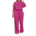 thumbnail image 1 of 2 Piece Sweatsuit for Women Long Sleeve Crew Neck Cropped Sweatshirt Wide Leg Pants Solid Casual Loose Loungewear Set, Hot Pink, L, 1 of 6