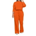 thumbnail image 1 of 2 Piece Sweatsuit for Women Long Sleeve Crew Neck Cropped Sweatshirt Wide Leg Pants Solid Casual Loose Loungewear Set, Orange, S, 1 of 6