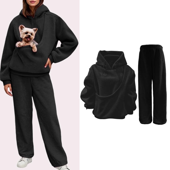 2 Piece Sweatsuits For Women - Long Sleeve Fleece Pullover Animal Holder Hood With Jogger Pants Set Loungewear Sets