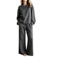 thumbnail image 1 of Domzest 2 Piece Sweatsuits Sets for Women Long Sleeve Crew Neck Sweatshirt and Wide Leg Sweatpants with Pockets Casual Tracksuit for Spring & Fall Dark Gray XL, 1 of 5