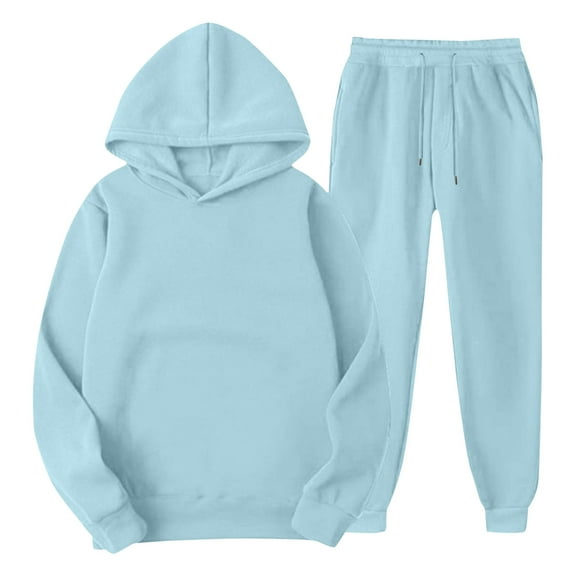2 Piece Sweatsuits Women Hoodie and Jogger Pant Sets Long Sleeve Cotton Lounge Tracksuits Sportswear Fall Outfits (L, Light Blue)