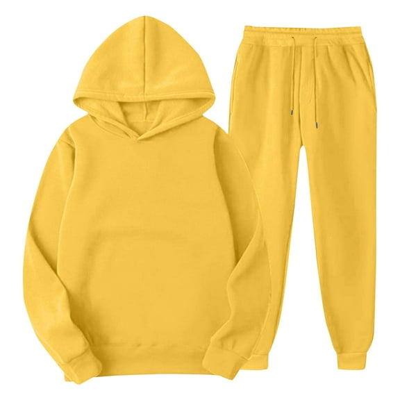 2 Piece Sweatsuits Women Hoodie and Jogger Pant Sets Long Sleeve Cotton Lounge Tracksuits Sportswear Fall Outfits (S, Yellow)