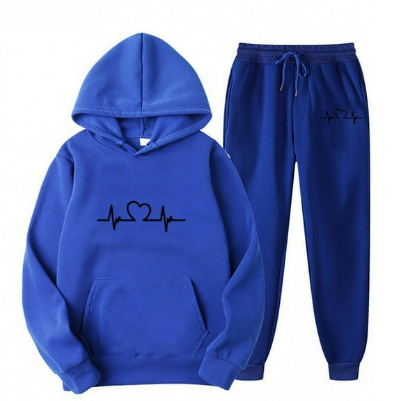 2 Piece Sweatsuits for Men Casual Sport Outfits Heart Print Hoodie Pullover and Joggers Pant Sets Tracksuits (XL, Blue 01)