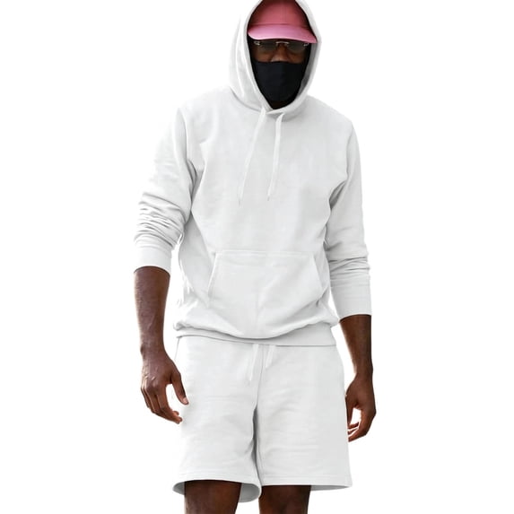 2 Piece Sweatsuits for Men Outfits Sets Loose Plain Hoodie and Shorts Sportswear Casual Fall Sweat Suit (S, White)