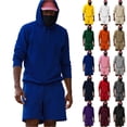 thumbnail image 1 of 2 Piece Sweatsuits for Men Outfits Sets Loose Plain Hoodie and Shorts Sportswear Casual Fall Sweat Suit (XXS, Blue), 1 of 6