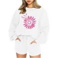 thumbnail image 1 of 2 Piece Sweatsuits for Women Long Sleeve Print Crew Neck Sweatshirt Shorts with Pocket Breast Cancer Awareness Casual Outfits, White, S, 1 of 3