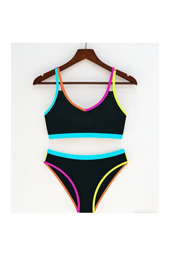 2 Piece Swimsuit For Women Sevevn Women's High Waisted Bikini Sets Neon Two Piece 2026 Swimsuit Sporty Bathing Suit Black S