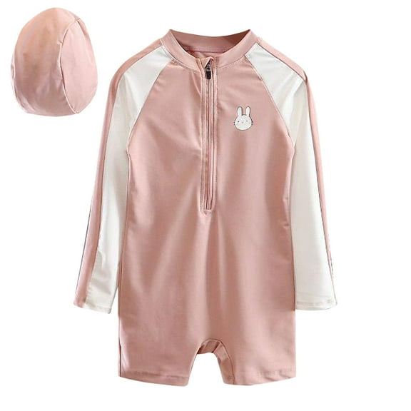 2 Piece Swimsuit Girls Cute Rash Guard Long Sleeve Bathing Suit with Zipper Summer Vacation Swimwear for Girls Size 1-12