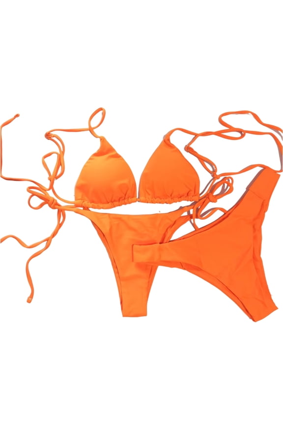 2 Piece Swimsuit for Women, Womens Bathing Suits, Women's Bikini Swimsuits, Women's Two Piece Bikini Swimsuit Ribbed Triangle Top Bathing Suits String Cheeky Bikini Sets, Saffron S
