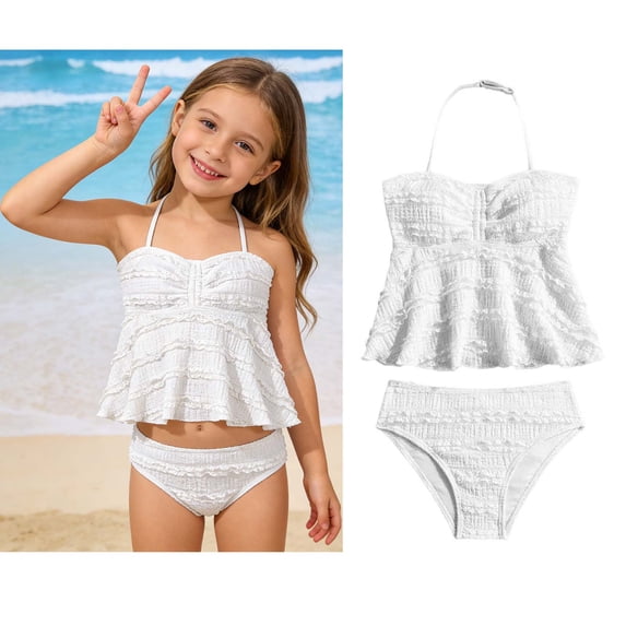 2 Piece Swimsuit for Girls Backless Halter Bathing Suits with Chest Pad Girls Bathing Suits Size 13-14 Years