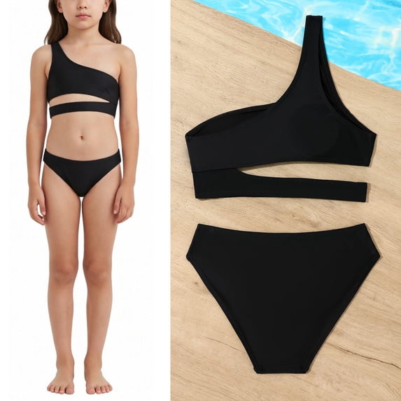 2 Piece Swimsuit for Kids Girls Cutout Bikini Sets with Chest Pad Bathing Suit for Kids