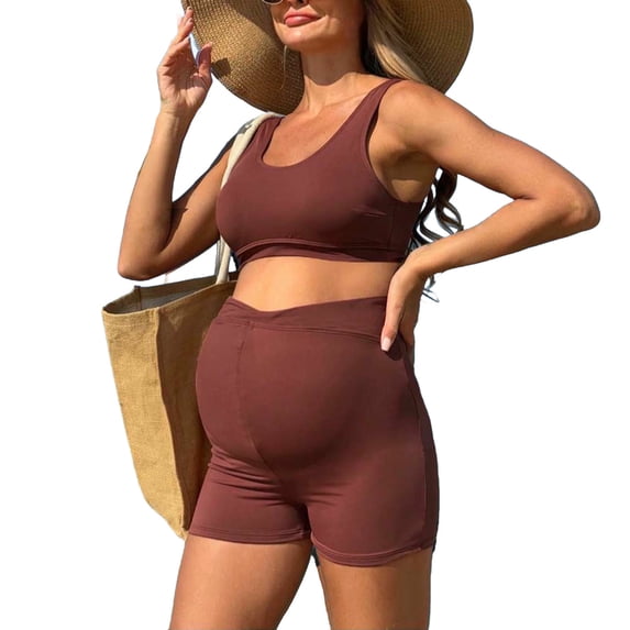2 Piece Swimsuit for Women,Maternity Swimsuits for Women Two Piece Pregnancy Bathing Suit Tankini with Shorts High Waist Tummy Control Swimwear