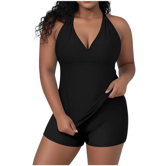 2 Piece Swimsuit for Women Modest Bathing Suit Halter Tankini Top with Boyshort Tummy Control Swimwear Plus Size Fashion