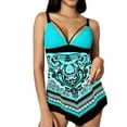 thumbnail image 1 of 2 Piece Swimsuit for Women Plus Size Geo Print Crisscross Padded Boyshorts Tankini Mint Green Women Bathing Suits XL, 1 of 7