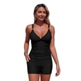 thumbnail image 1 of 2 Piece Swimsuit for Women Tummy Control Bathing Suits Adjustable Straps Ruched Tankini Top with Boyshort Modest Swimwear, 1 of 5