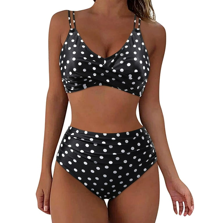 2 Piece Swimsuits for Women Retro Wrap High Waist Bikini Piece Swimsuit Print Tow Set Piece Vintage Front Two Ruched Swimwears Crisscross Set Bathing