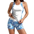 thumbnail image 1 of 2 Piece Swimwear For Women Crew Neck Built In Bra Tank Tops High Waist Shorts Stretchy Quick Dry Bathing Suit (S, Blue), 1 of 9