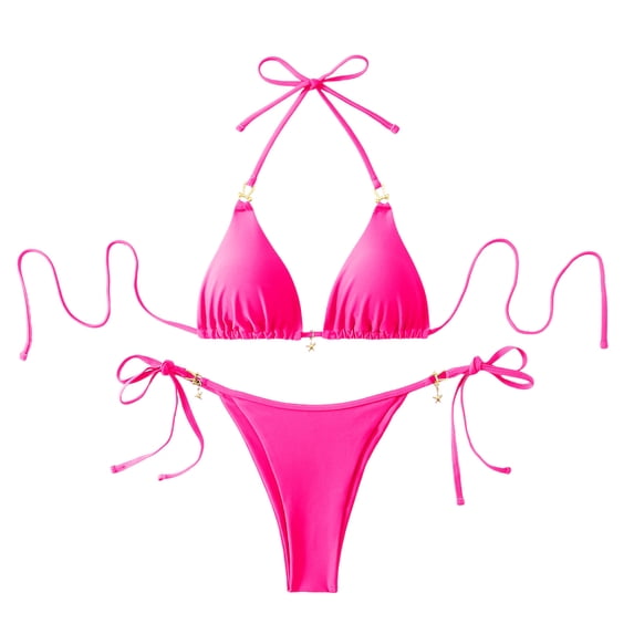 2 Piece Swimwear for Women,Womens 2 Piece Swimsuits Halter Neck Tie Side Bikini Set Smooth Matte