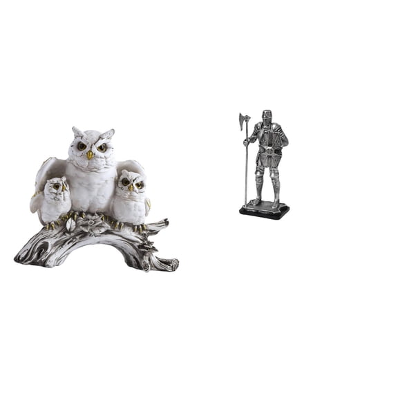 2 Piece Tabletop Ornament Owl Figurine Knight Statue Resin Material for Bedroom Cabinet Living Room Office Decor